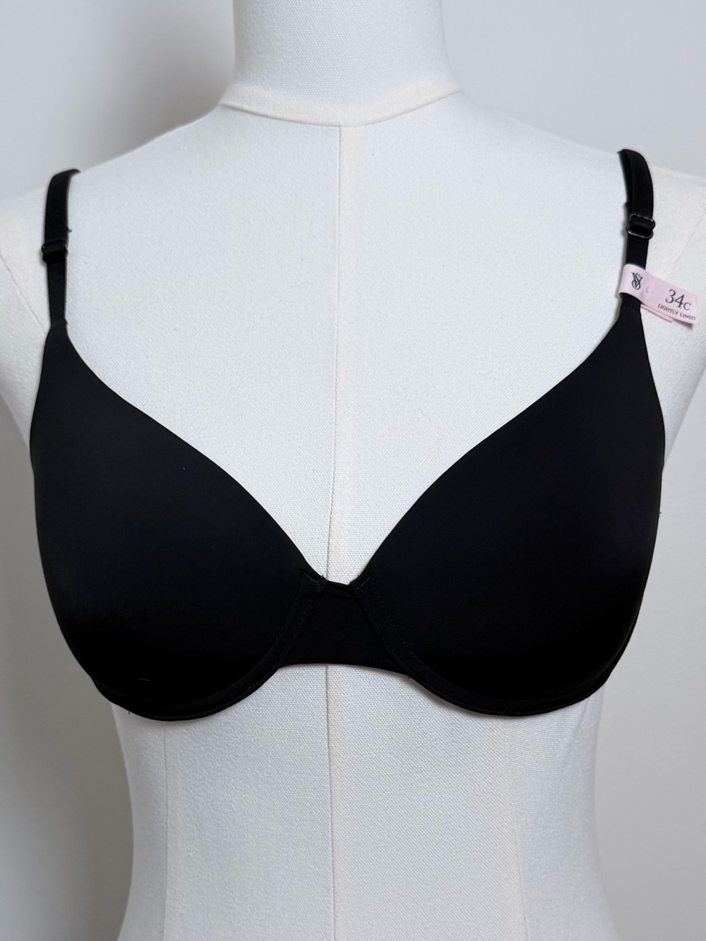 Victoria’s Secret NWT T-Shirt Lightly Lined Demi Bra Black 34C Smooth Underwire